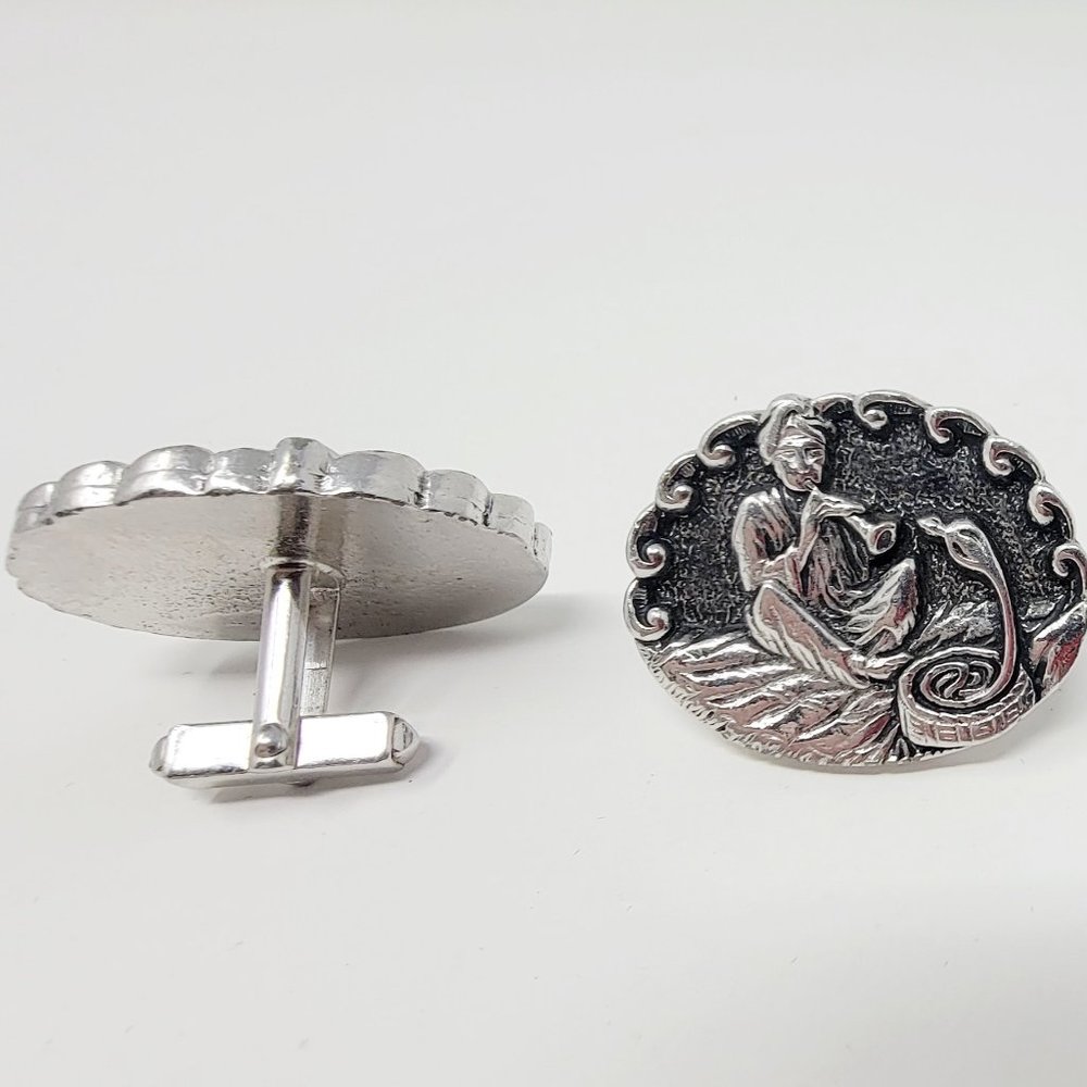 Vintage Silver tone Black Shadow Box SNAKE CHARMER Cuff links